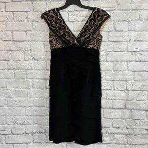 Adrianna Papell Womens Black Nude Lace Tiered Cocktail Pencil Dress Size 6